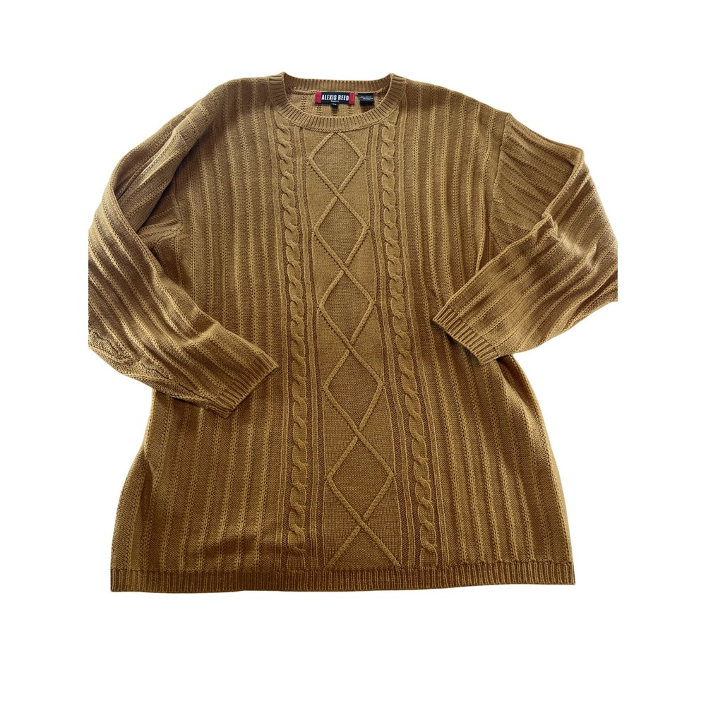 Alexis Reed Womens Sweater 2X Camel Cable Knit Long Sleeve‎ Pullover Top